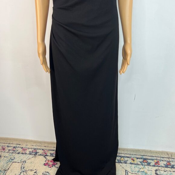 Adrianna Papell Crepe One Shoulder Maxi Gown Size 18 Black Stretch Dress - Picture 6 of 11